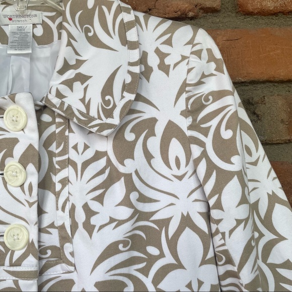 Worthington Cropped Fully Lined Short Jacket Damask Print Size Small - Picture 2 of 6